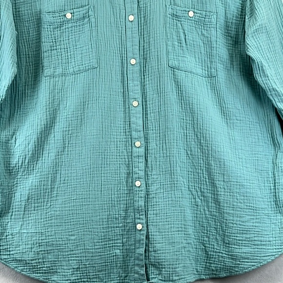 Caslon Women’s Button-Front Shirt/Tunic Sz 2X Aqua 100% Cotton Loose & Comfy Fit - Picture 4 of 11